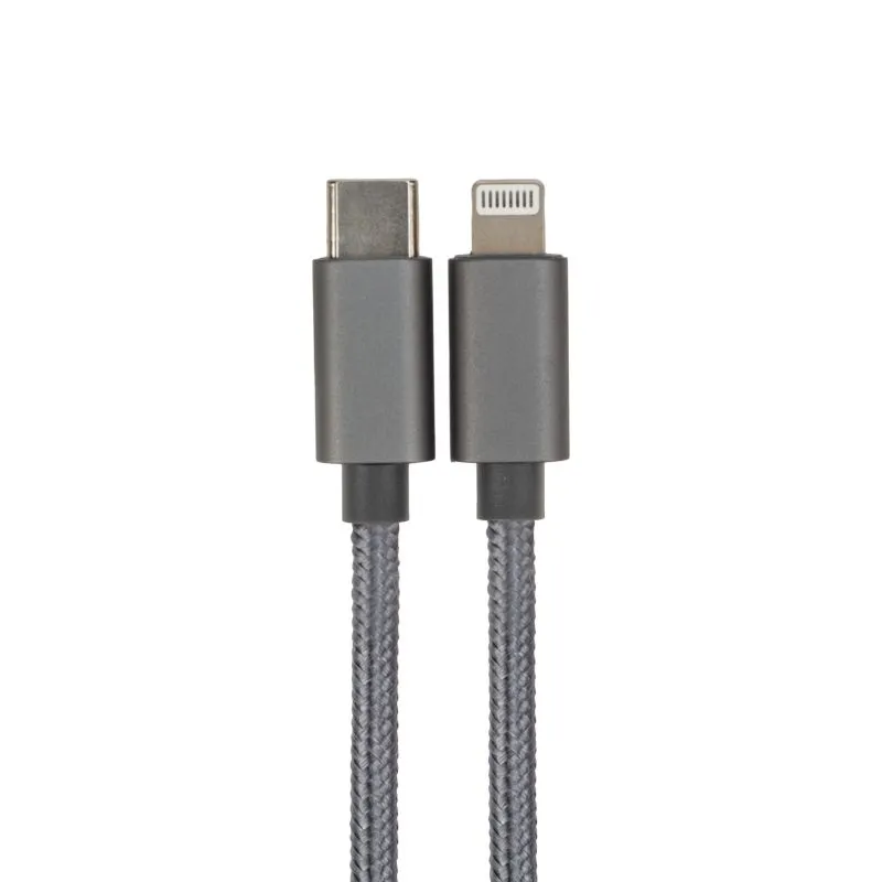 Кабель Type-C – Lightning для Apple, 3А, 1м, в нейлоновой серой оплетке, Power Delivery REXANT