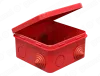 Коробка распаячная для о/п 100х100х50мм IP54 (48шт), цвет - красный, с откидной крышкой, 8 гермовводов. 4 сальника в комплекте