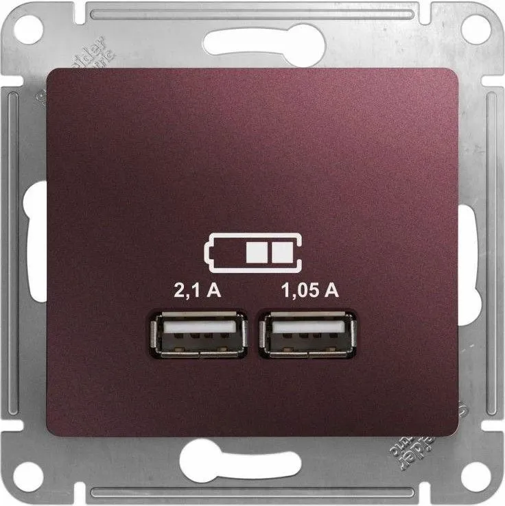 Розетка USB 2-м СП Glossa тип A+A 5В/2100мА 2х5В/1050мА механизм баклажан. SE GSL001133