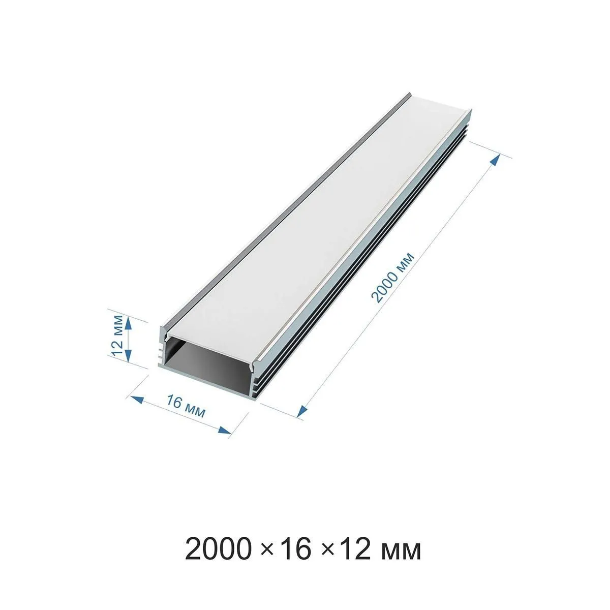 Профиль алюминиевый  П-образный , накладной, серебро, 16х12мм, 2м, шир. ленты до 10мм - Фото 3
