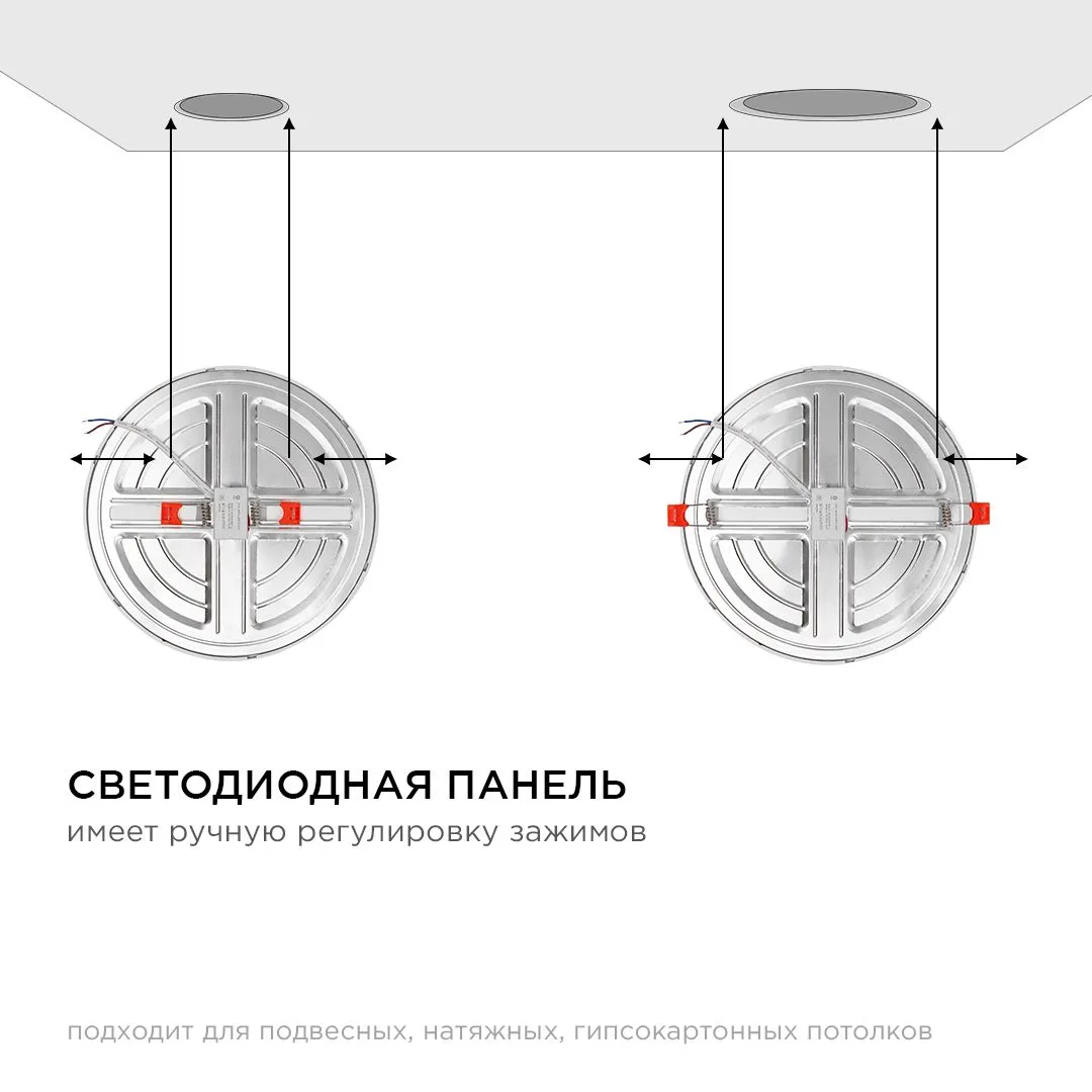 Панель светодиодная встраиваемая круглая 20Вт, 1500Лм, Ø230х20мм, 4500К, Apeyron - Фото 12