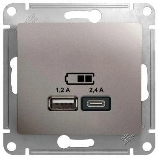 Розетка USB Glossa тип A+C 5В/2.4А 2х5В/1.2А механизм платина SE GSL001239