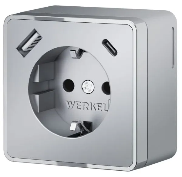 Розетка с заземлением, шторками и USB тип A+C Gallant (серебряный) Werkel