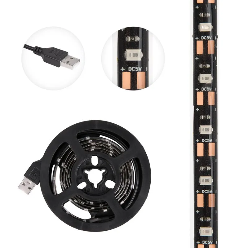 Лента светодиодная 5В, SMD2835, 4,8Вт/м, 60 LED/м, зеленый, 8мм, 1м, с USB коннектором, черная, IP65 - Фото 3
