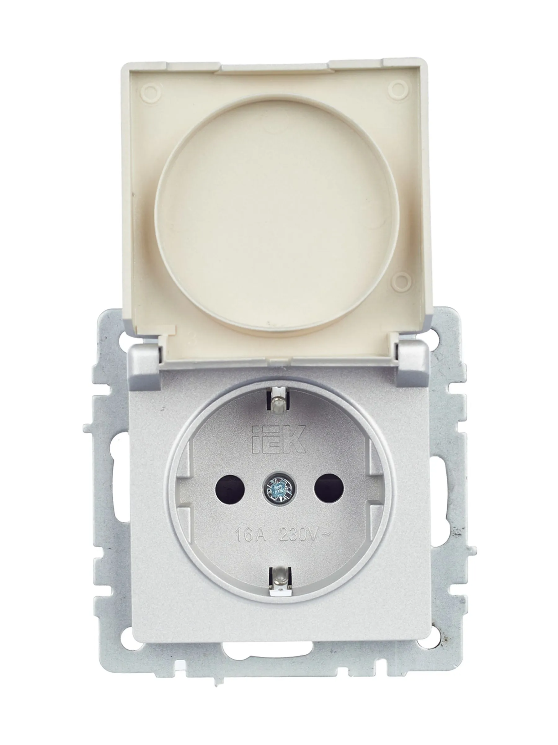 BRITE Розетка 1-местная с заземлением с защитными шторками и крышкой 16А IP44 РСбш10-3-44-БрА алюминий IEK - Фото 5